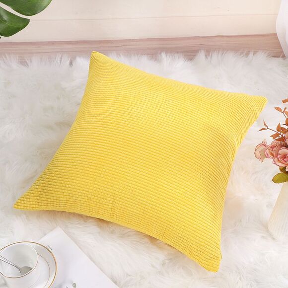 Corduroy Corn Striped Throw Pillow Cover Cushion Cover 20" x 20" Yellow - Picture 3 of 6